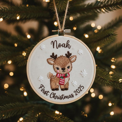 Personalized Baby's First Christmas Train Hand Embroidered Ornament, Handmade Holiday Decor, 2025 Gift for New Baby,Custom Christmas Gift 2