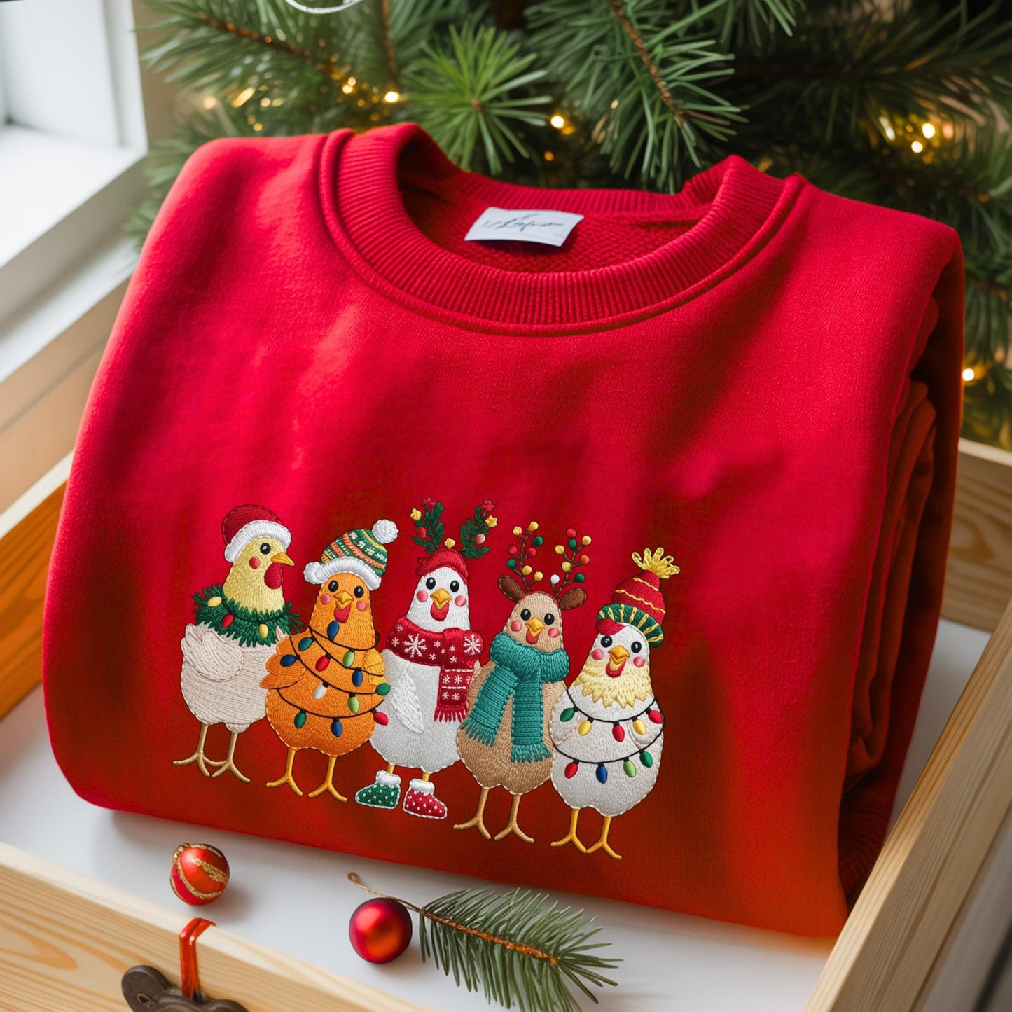 Embroidered Christmas Chickens Sweatshirt – Funny Holiday Farm Shirt