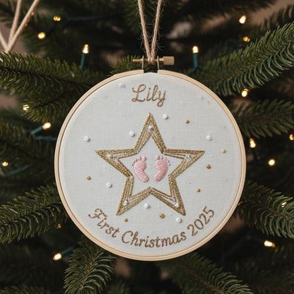 Personalized Baby's First Christmas Hand Embroidered Ornament, Handmade Holiday Decor, Unique Gift for New Baby, Custom Christmas Tree Gift 6