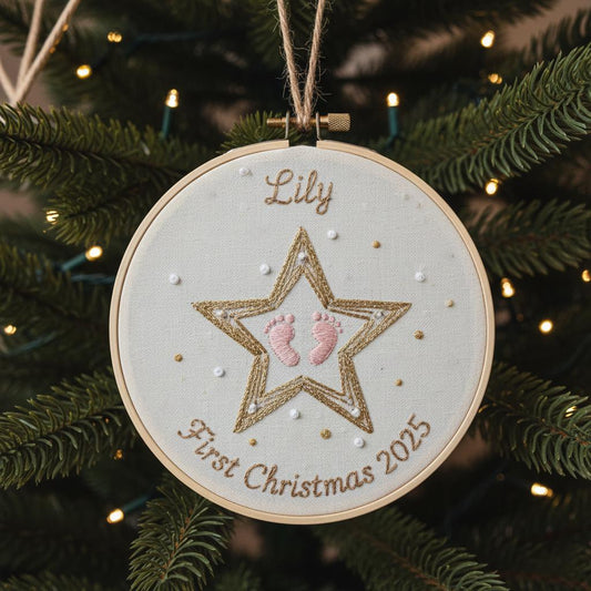 Personalized Baby's First Christmas Hand Embroidered Ornament, Handmade Holiday Decor, Unique Gift for New Baby, Custom Christmas Tree Gift 9