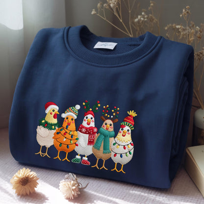 Embroidered Christmas Chickens Sweatshirt – Funny Holiday Farm Shirt