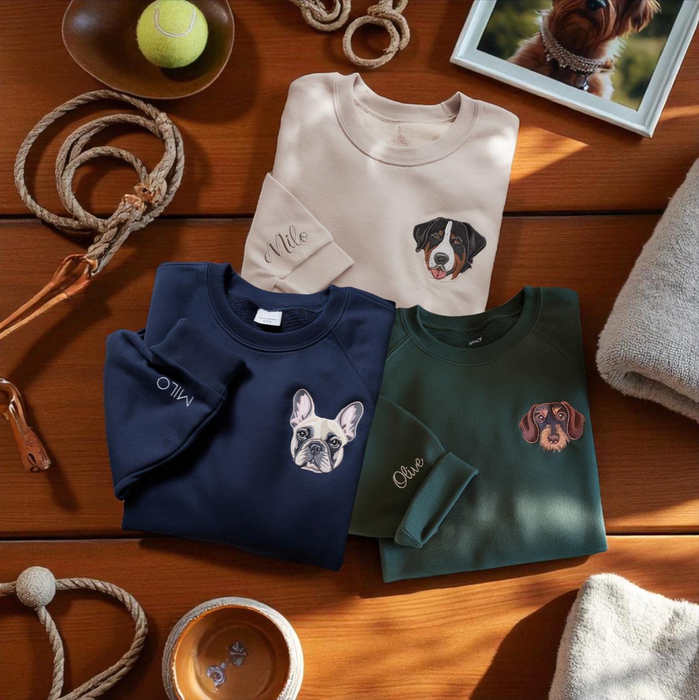 French Bulldog Embroidered Sweatshirt, Custom Pet Portrait Gift