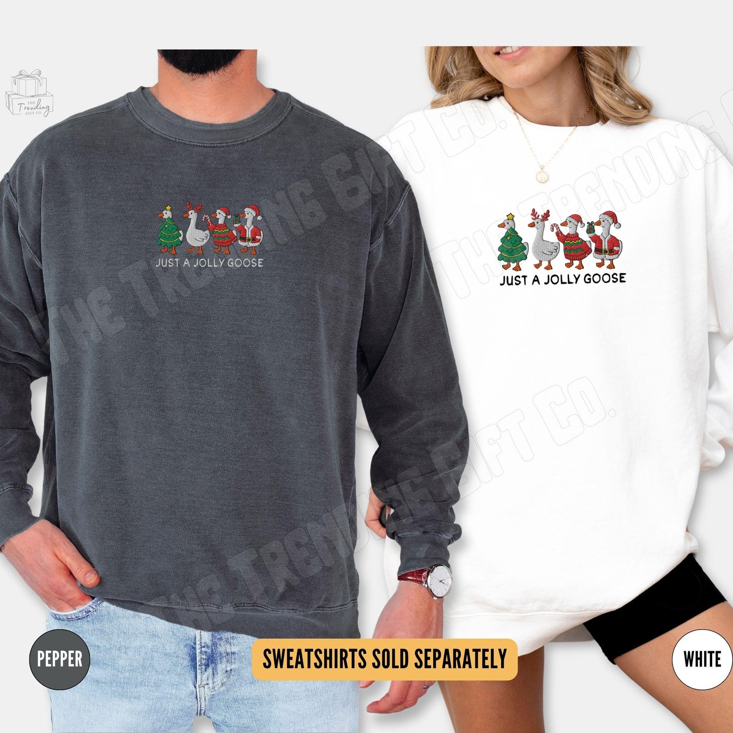 Embroidered Silly Goose Christmas Sweatshirt,Comfort Colors Just a Jolly Goose Gift Holiday Xmas Crewneck,Christmas Lights Santa Goose Shirt